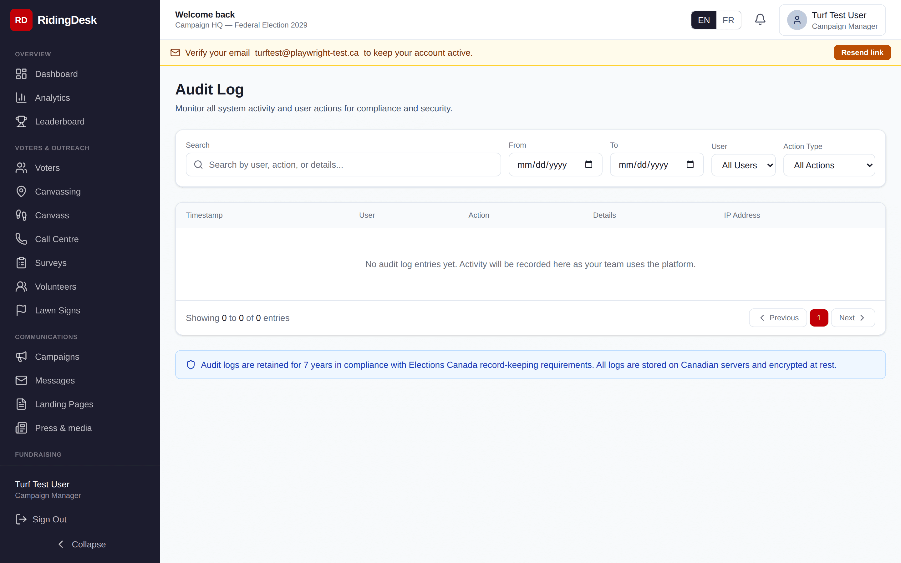 Audit log filterable view