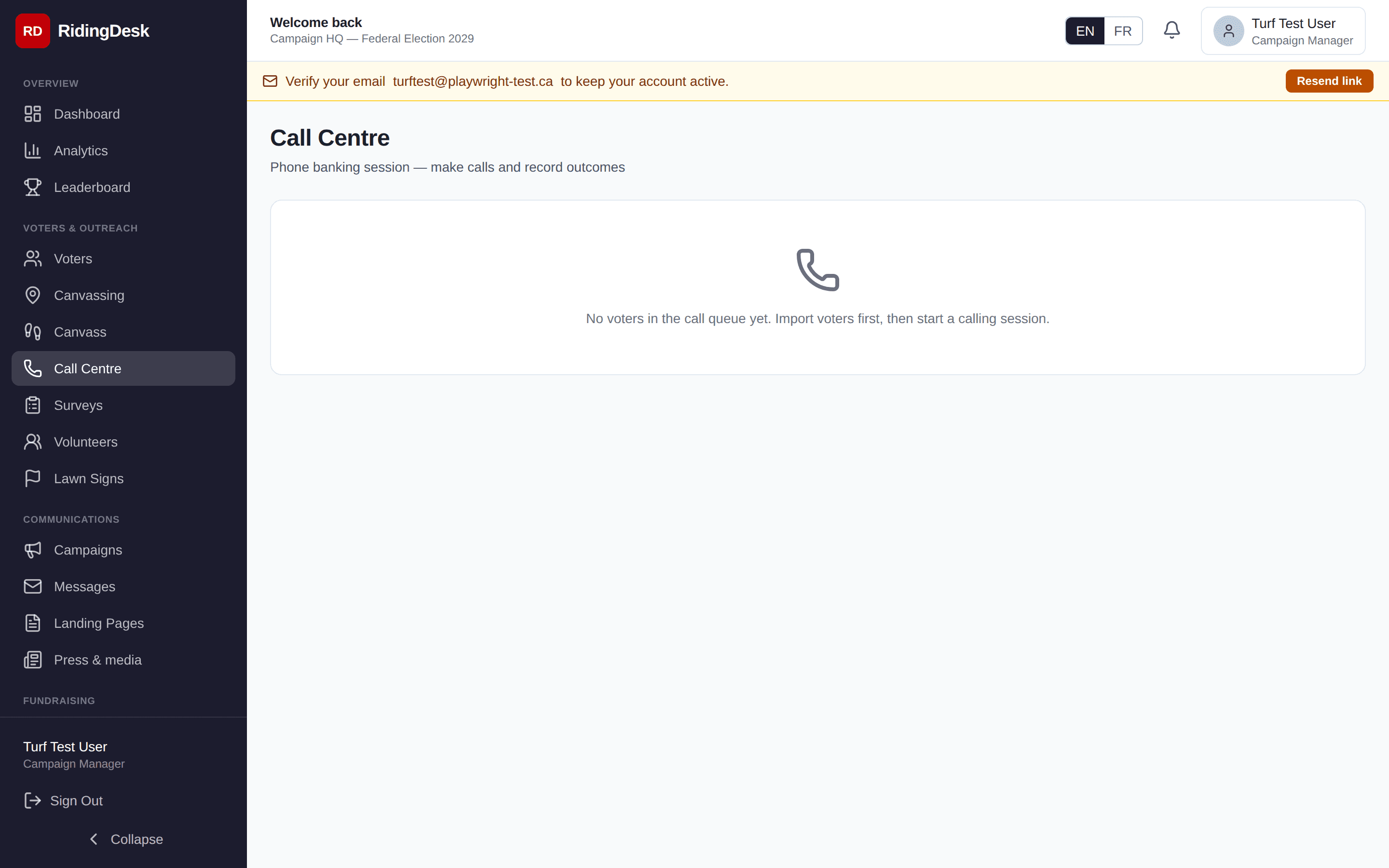 Call Centre voter-calling interface
