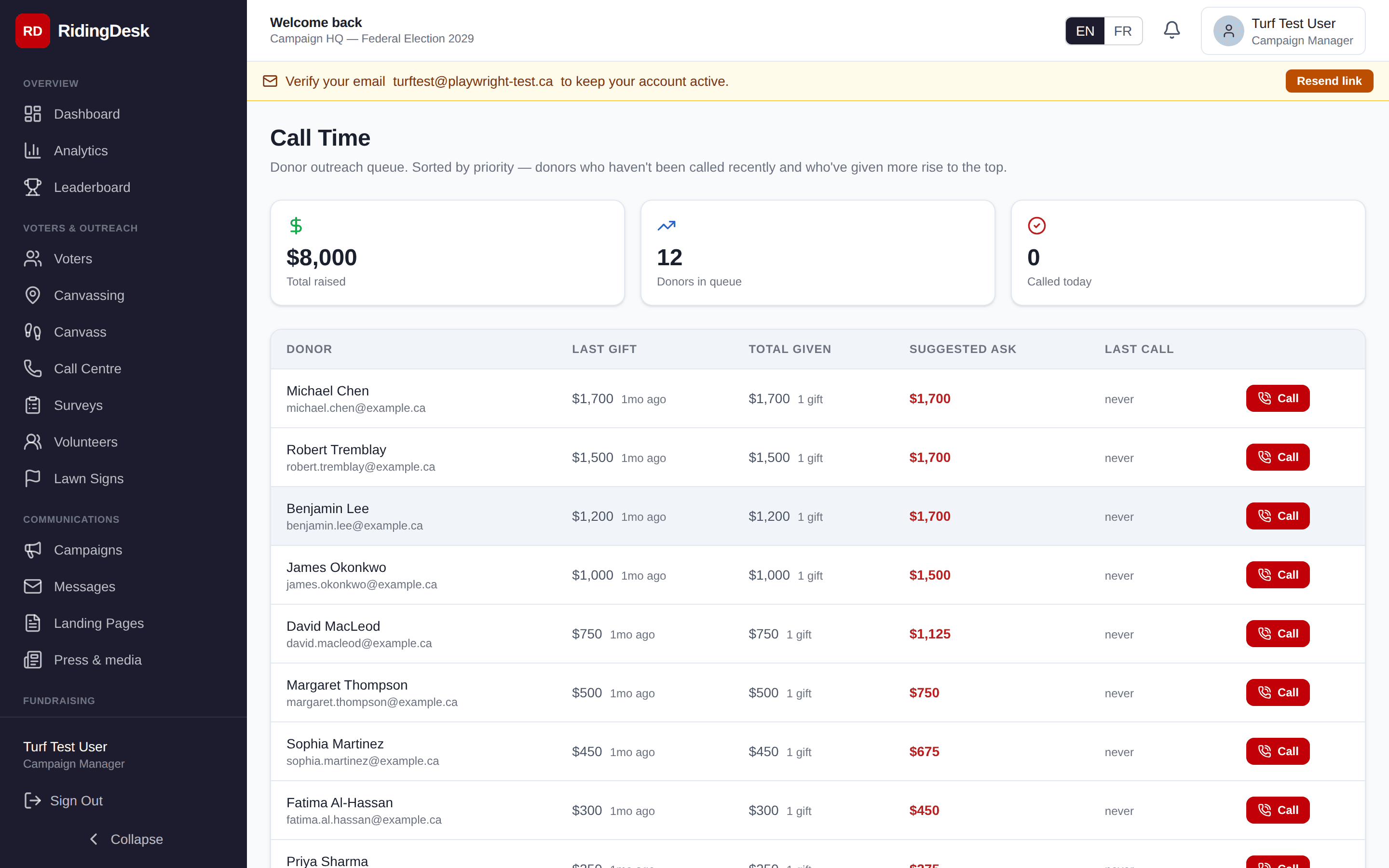 Call Time donor-calling interface