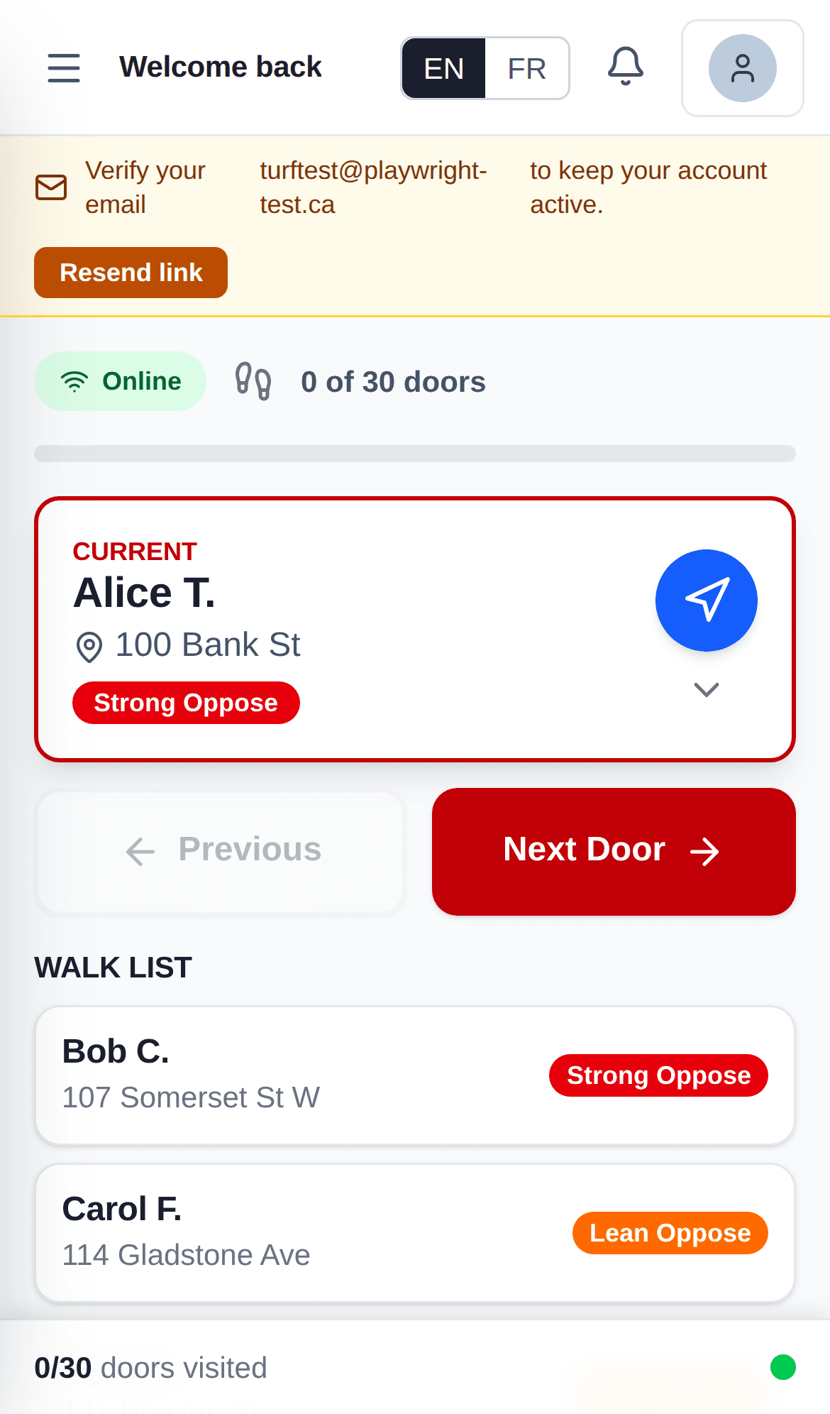 Mobile canvasser walk-list view on iPhone