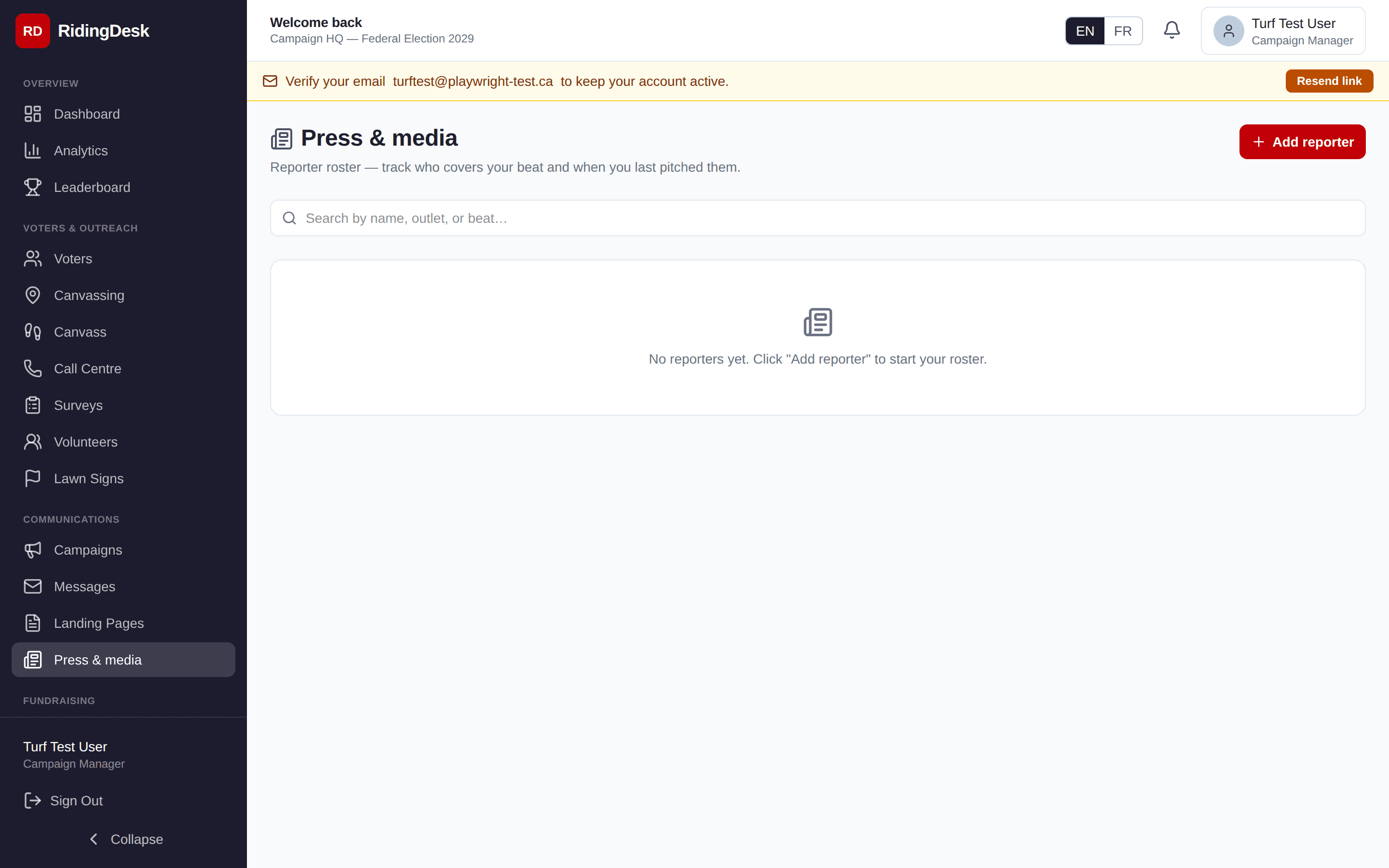 Press / Reporters list view